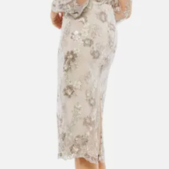 MAC DUGGAL 70237 EMBELLISHED HIGH NECK ILLUSIONS LONG SLEEVE MOCHA MIDI DRESS 14 - Picture 6 of 6